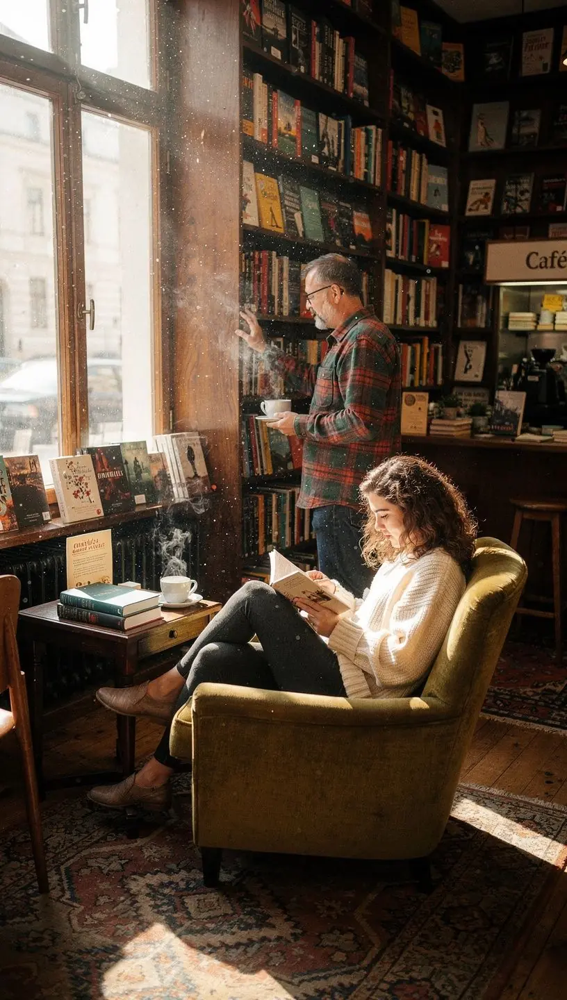 Einladendes Bild der Buchhandlung mit einer gemütlichen Leseecke.