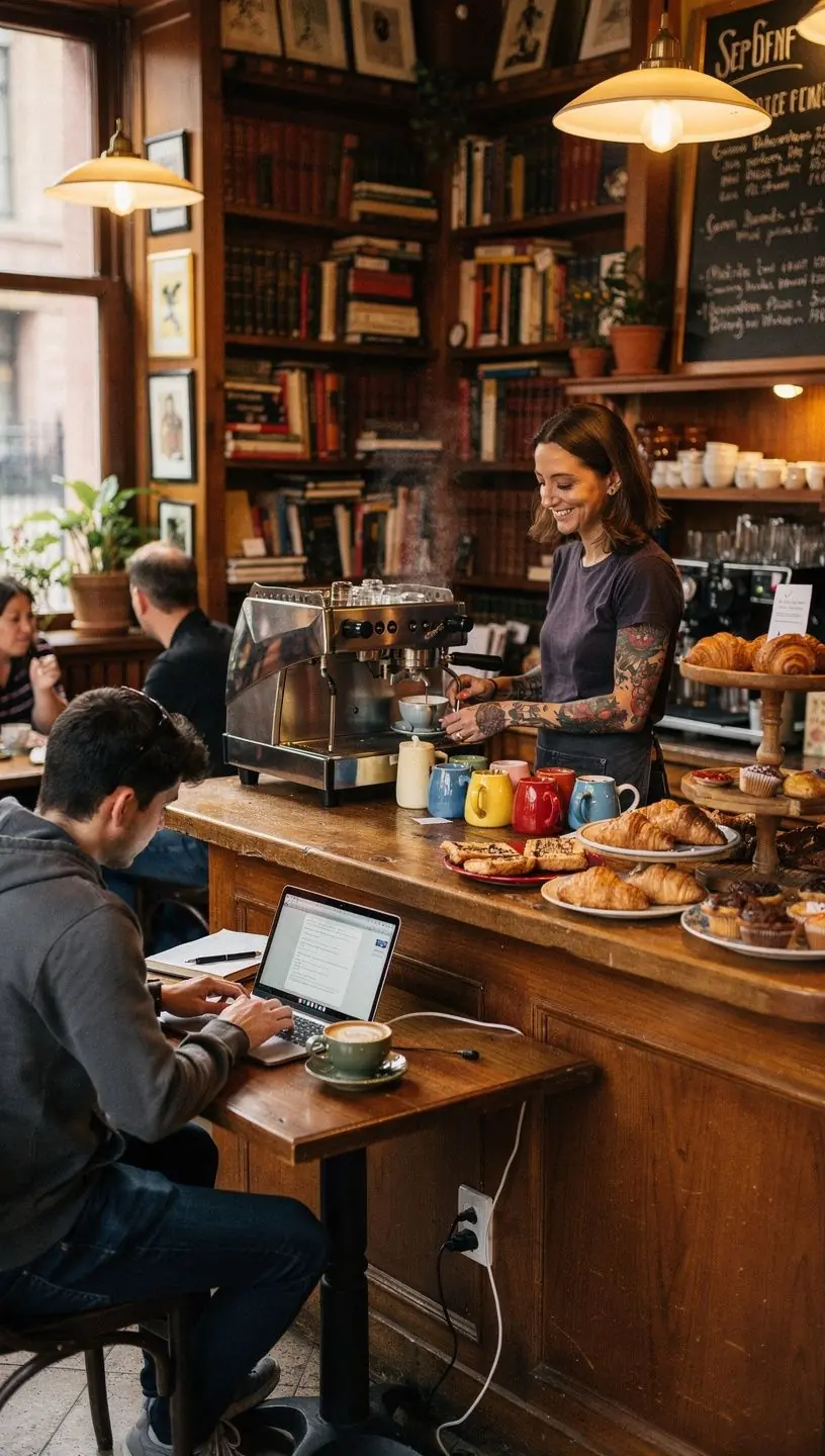 Schöne dekorierte Fensterfront der Buchhandlung mit bunten Buchcovern.