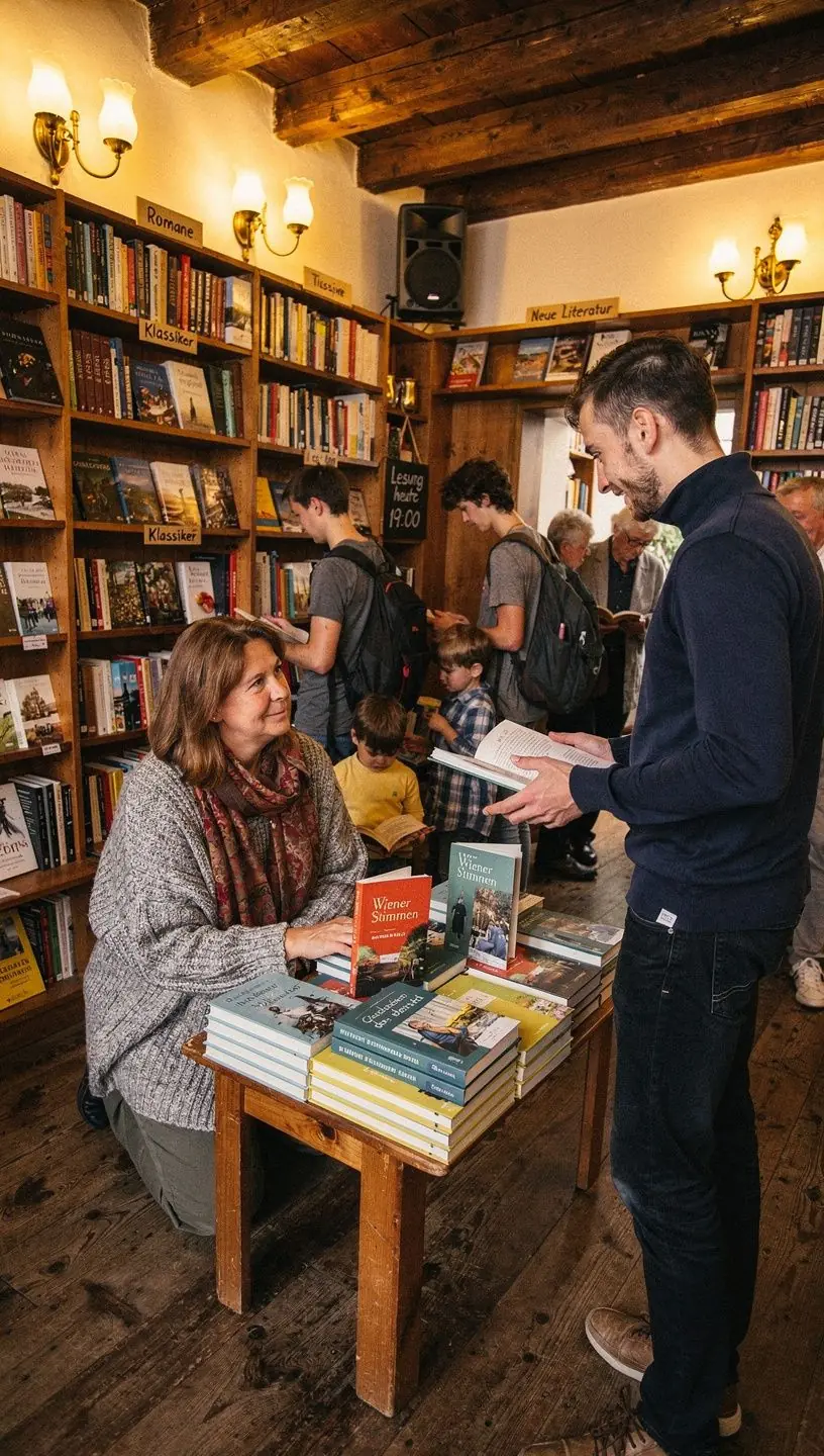 Ein gemГјtlicher Lesebereich in einer unabhГ¤ngigen Buchhandlung mit bequemen Sesseln und Regalen voller BГјcher.