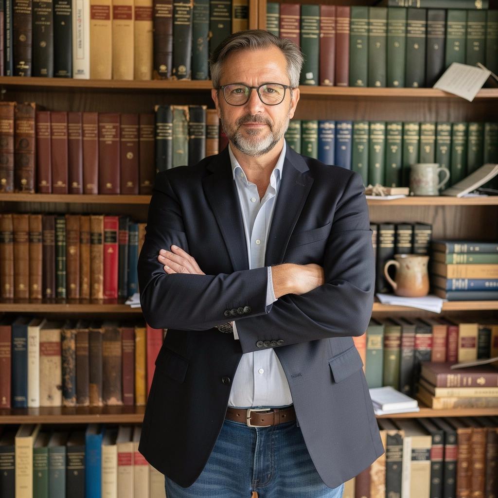 Ein Mitarbeiter der Buchhandlung, der einem Kunden bei der Buchauswahl hilft.